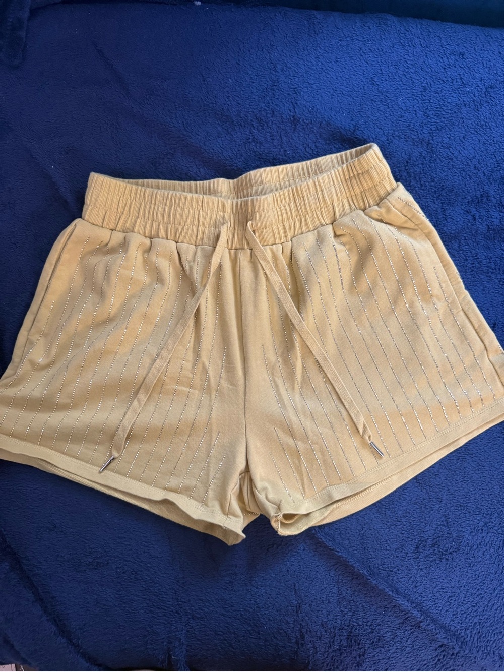 Vocal Yellow Shorts with Rhinestone Stripes size M